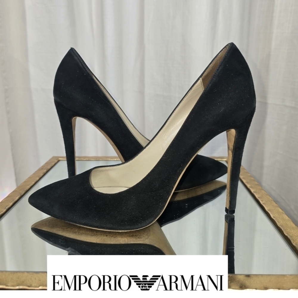 Emporio Armani Classic Black Suede Stiletto Heels